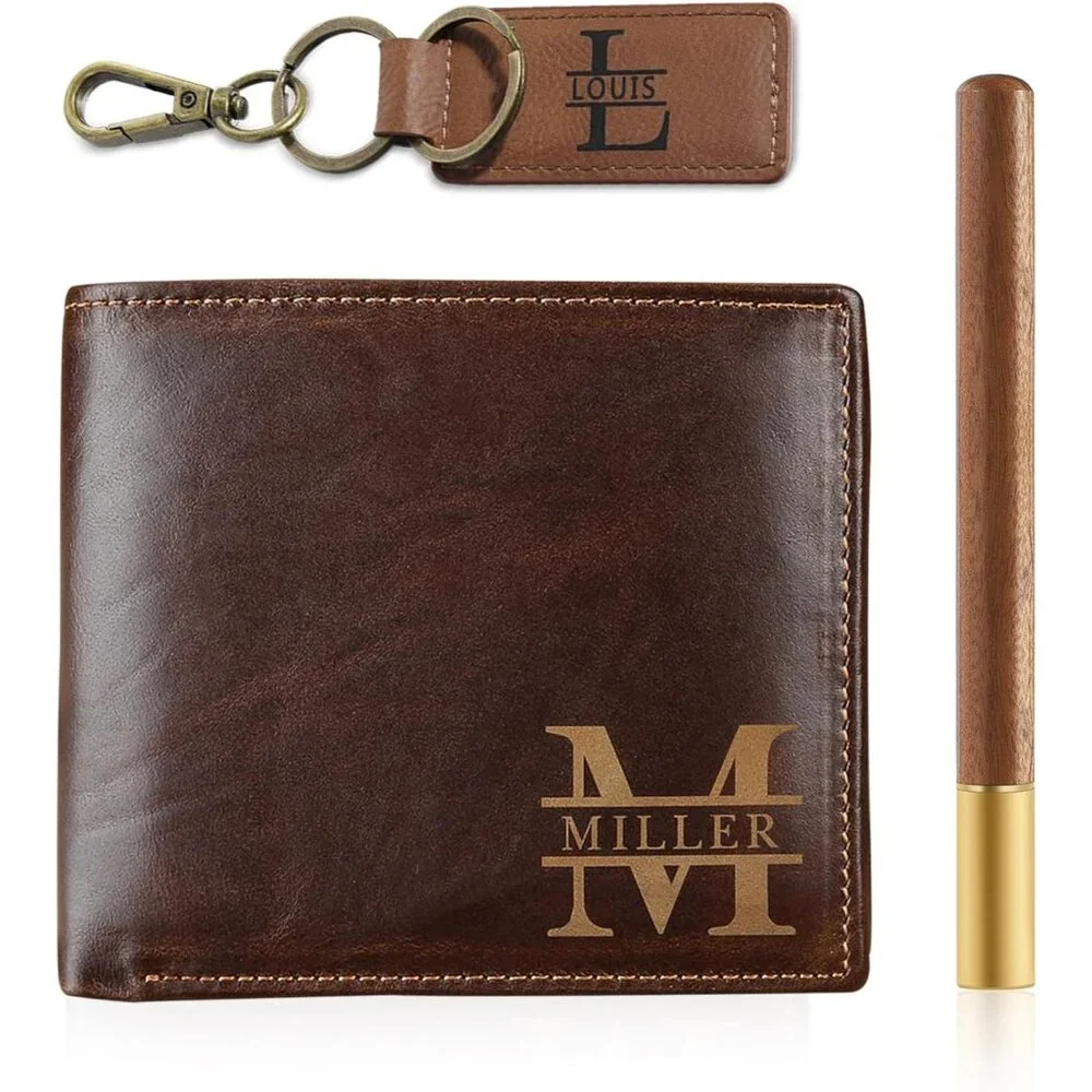 Mens Wallet, Father's Day Gifts, Personalized Leather Wallet Gifts Set,